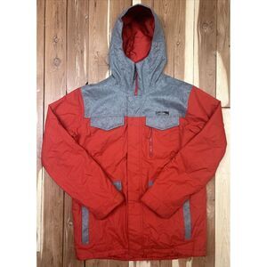 Men's Burton Snowboard Jacket M MB Covert Red And Gray Hooded Full Zip Dryride